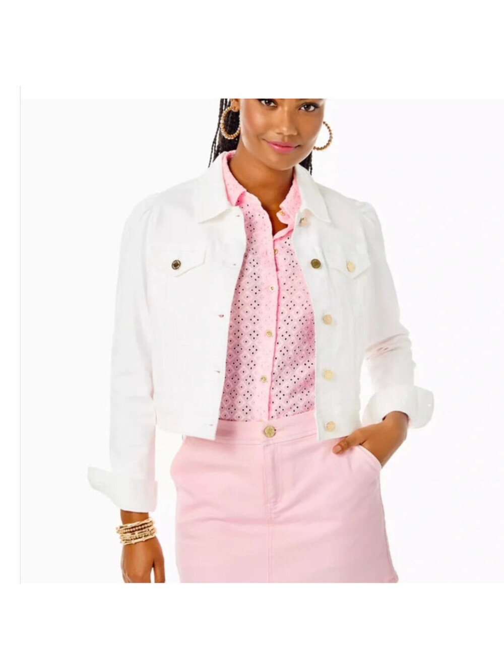 Lilly Pulitzer Laylani White Cotton Stretch Denim Jacket Women's Size XL
